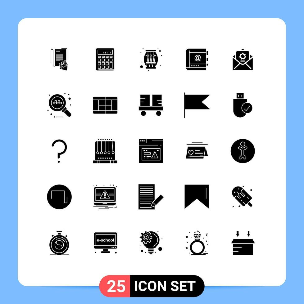 25 pack de glyphes solides de l'interface utilisateur de signes et symboles modernes de contacts affaires livre financier célébration éléments de conception vectoriels modifiables vecteur