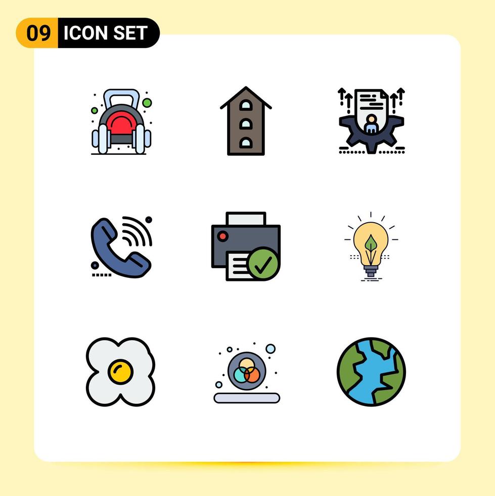 interface mobile filledline couleur plate ensemble de 9 pictogrammes de boutiques d'appels elearning configurer des éléments de conception vectoriels modifiables de profil vecteur