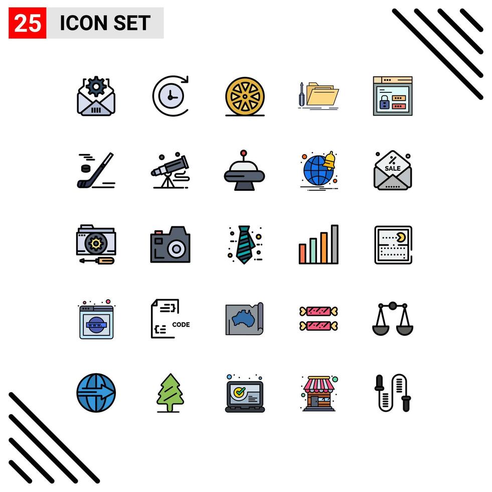 25 interface utilisateur ligne remplie pack de couleurs plates de signes et symboles modernes de code web citron ressource éléments de conception vectoriels modifiables vecteur