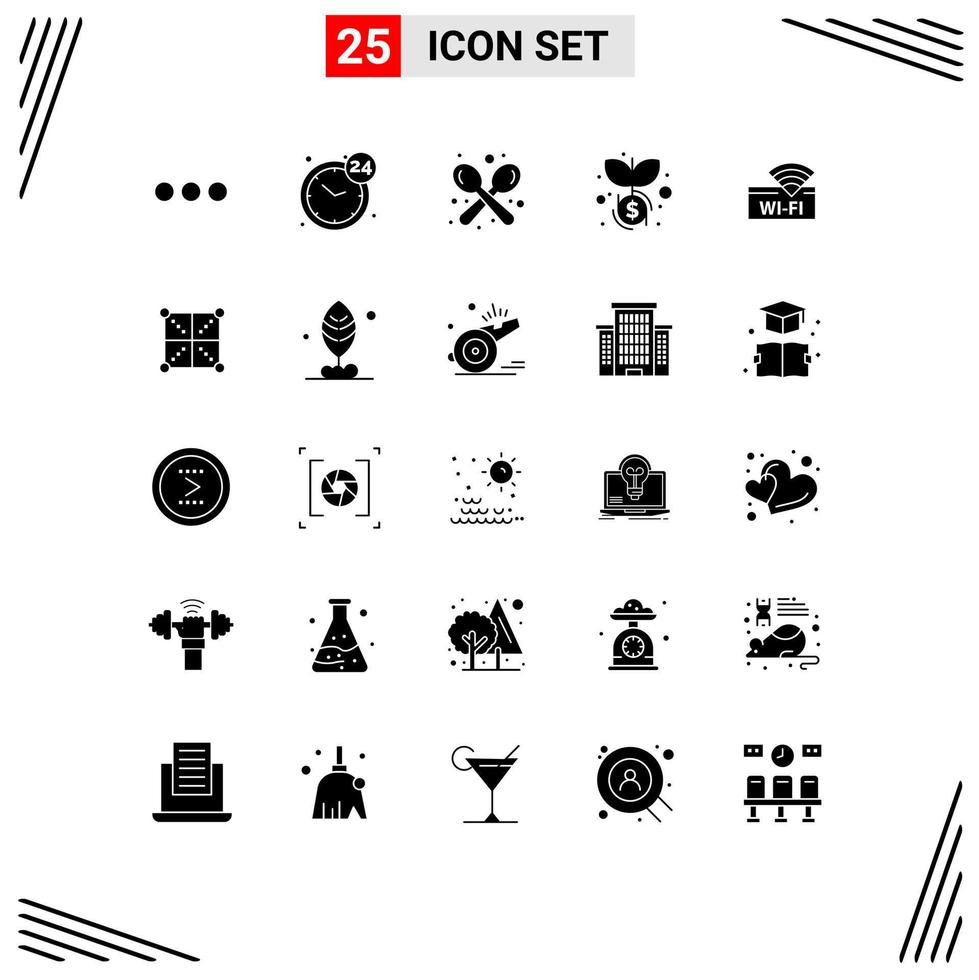 interface mobile ensemble de glyphes solides de 25 pictogrammes d'ustensiles de croissance du café d'investissement wifi éléments de conception vectoriels modifiables vecteur
