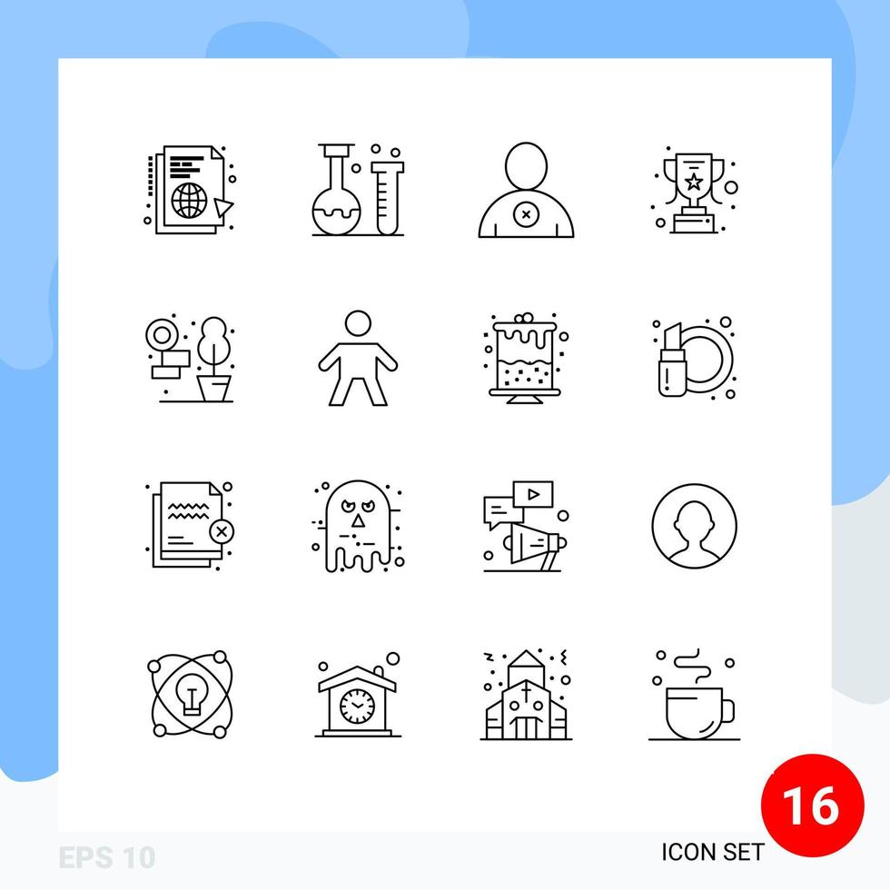 ensemble moderne de 16 contours et symboles tels que le laboratoire de trophées vivants récompense les éléments de conception vectoriels modifiables par l'utilisateur vecteur
