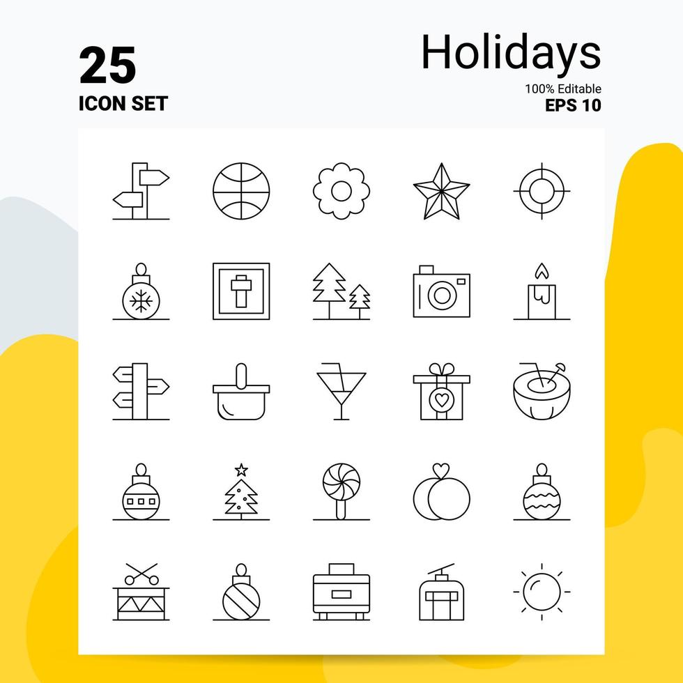 25 vacances jeu d'icônes 100 eps modifiables 10 fichiers logo d'entreprise concept idées ligne icône conception vecteur