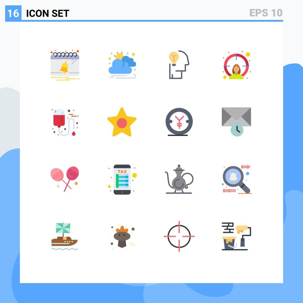 16 couleurs plates universelles définies pour les applications Web et mobiles objectif sanguin ampoule cible employé pack modifiable d'éléments de conception de vecteur créatif