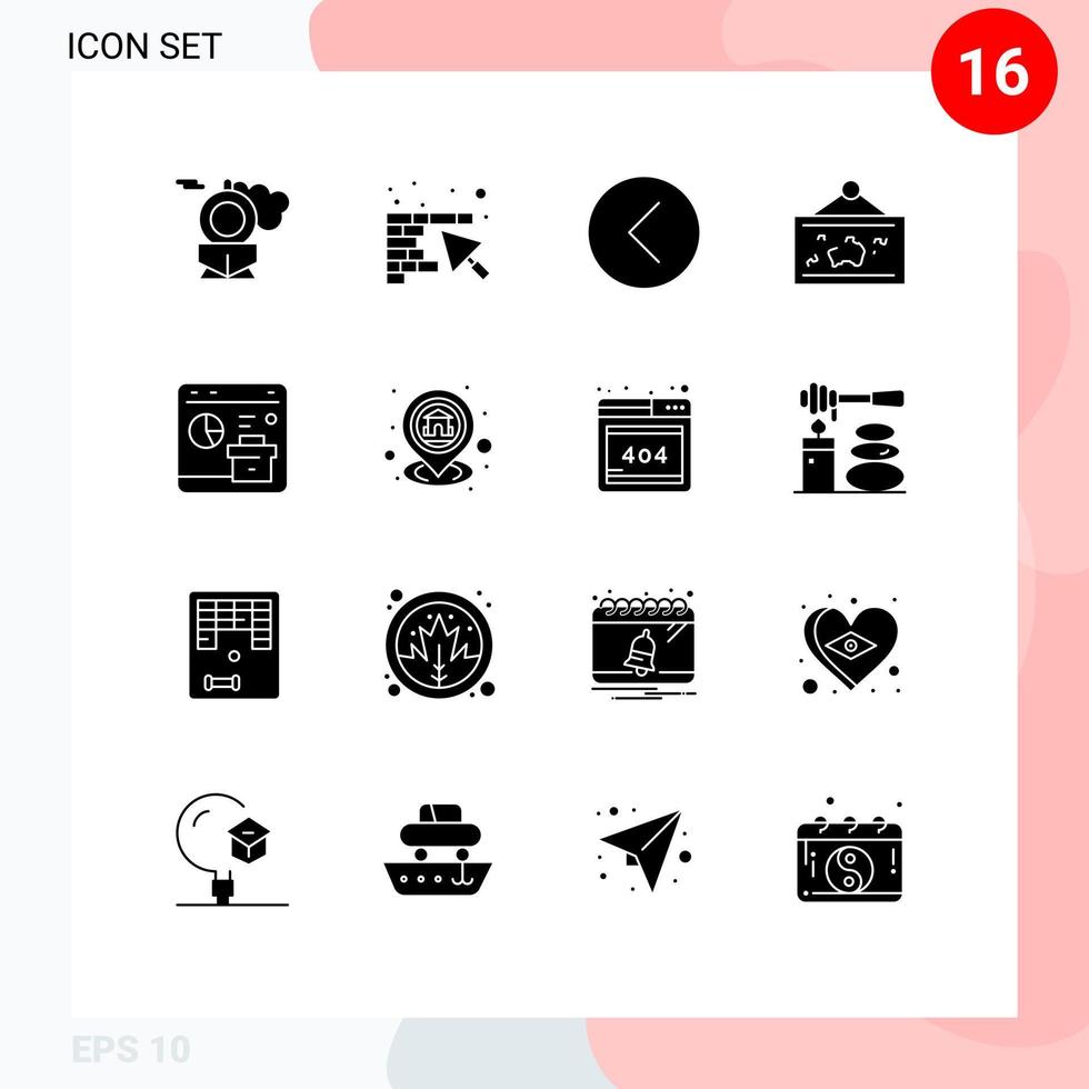 pack de 16 signes et symboles de glyphes solides modernes pour les supports d'impression Web tels que les supports photo de navigateur accrocher des éléments de conception vectoriels modifiables vecteur