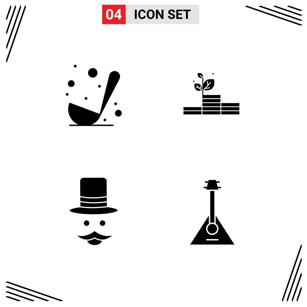 interface utilisateur pack de 4 glyphes solides de base de cuisine hipster louche chapeau d'argent éléments de conception vectoriels modifiables vecteur