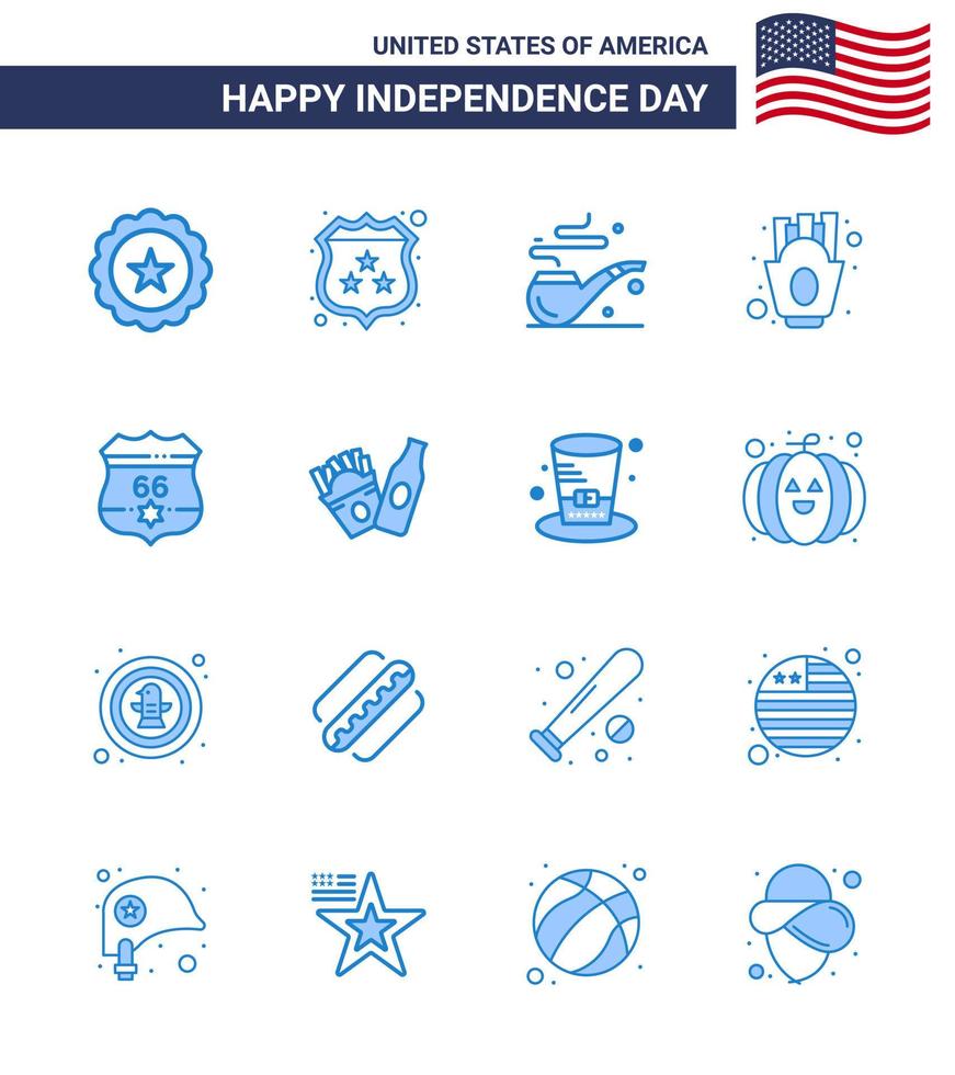 4 juillet usa joyeux jour de l'indépendance icône symboles groupe de 16 blues moderne des états-unis pipe américaine nourriture frites modifiables éléments de conception vectorielle usa day vecteur