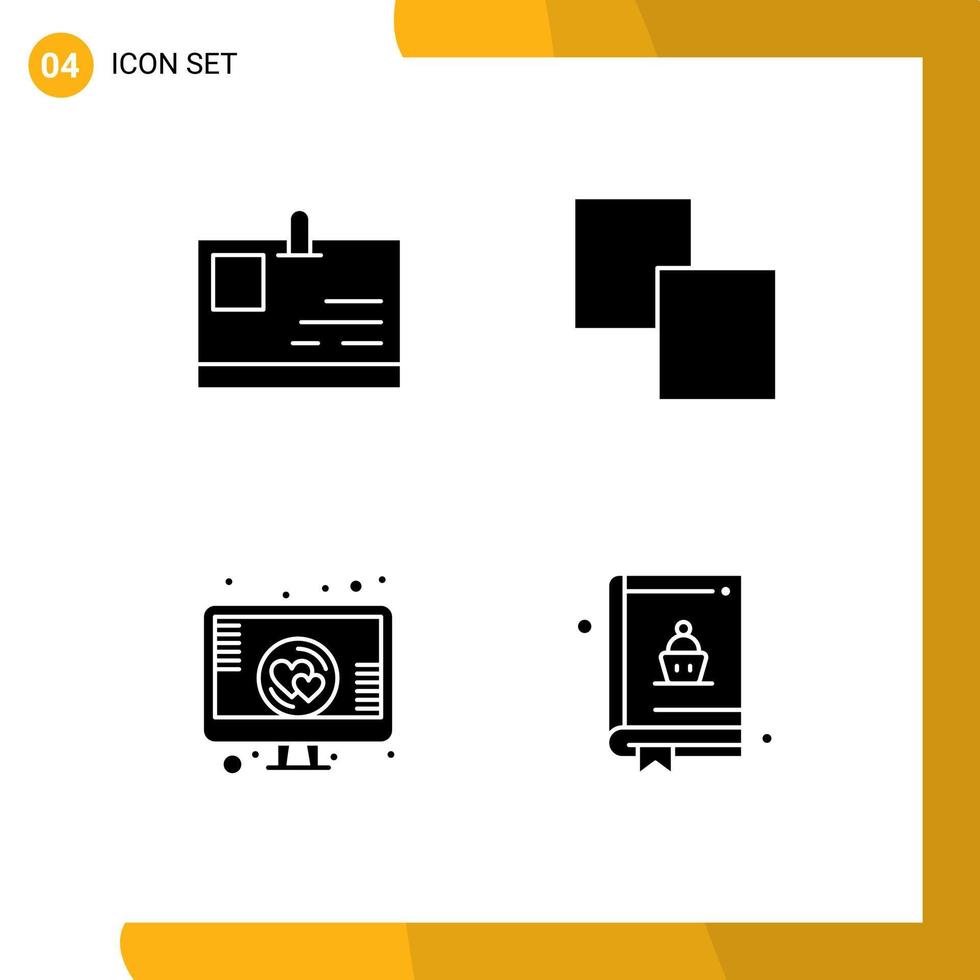 4 ensembles de glyphes solides universels pour les applications web et mobiles carte couches de passe en ligne cuisson éléments de conception vectoriels modifiables vecteur