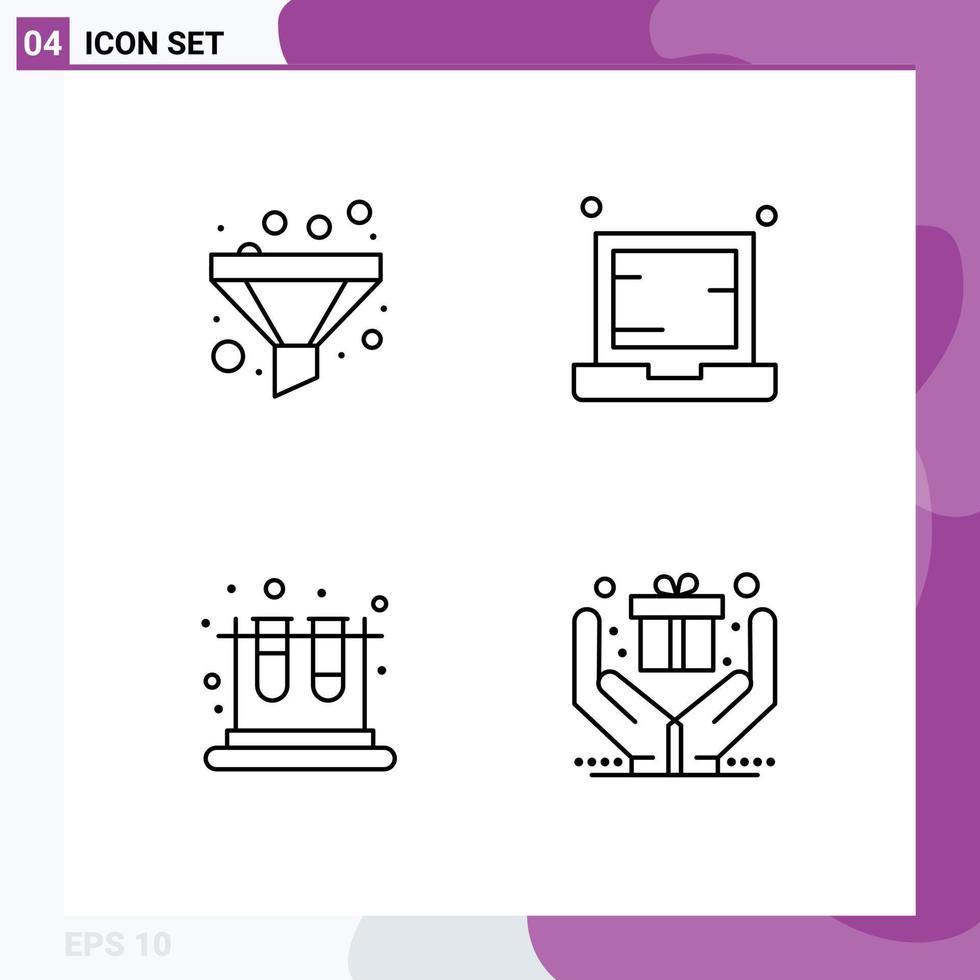 symboles d'icônes universels groupe de 4 couleurs plates modernes de filtre laboratoire ordinateur portable éducation éléments de conception vectoriels modifiables vecteur