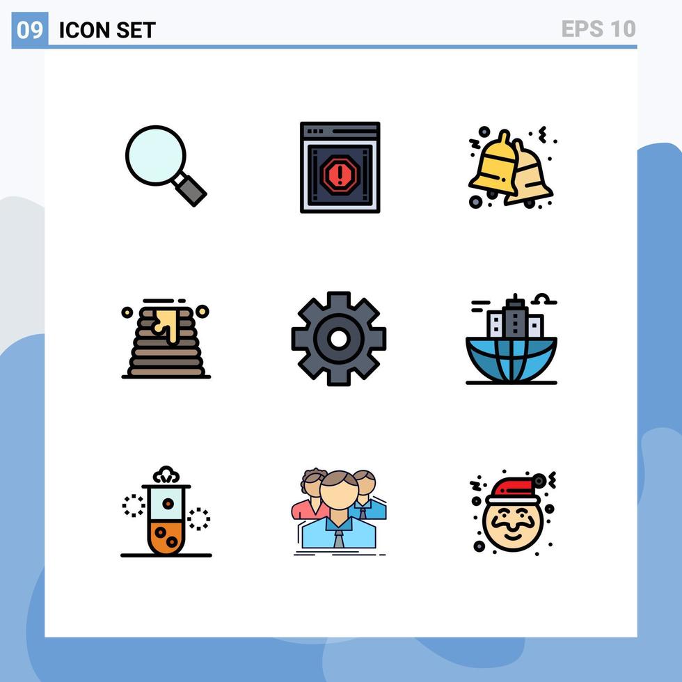 interface mobile fillline plat couleur ensemble de 9 pictogrammes de réglage mariage avertissement gâteau jingle éléments de conception vectoriels modifiables vecteur