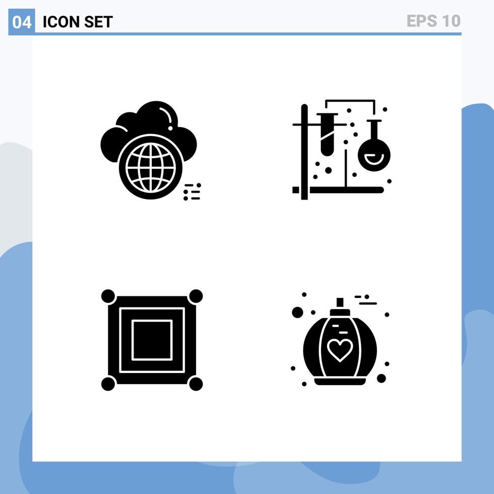 4 glyphes solides universels définis pour les applications web et mobiles cloud mix world test game éléments de conception vectoriels modifiables vecteur