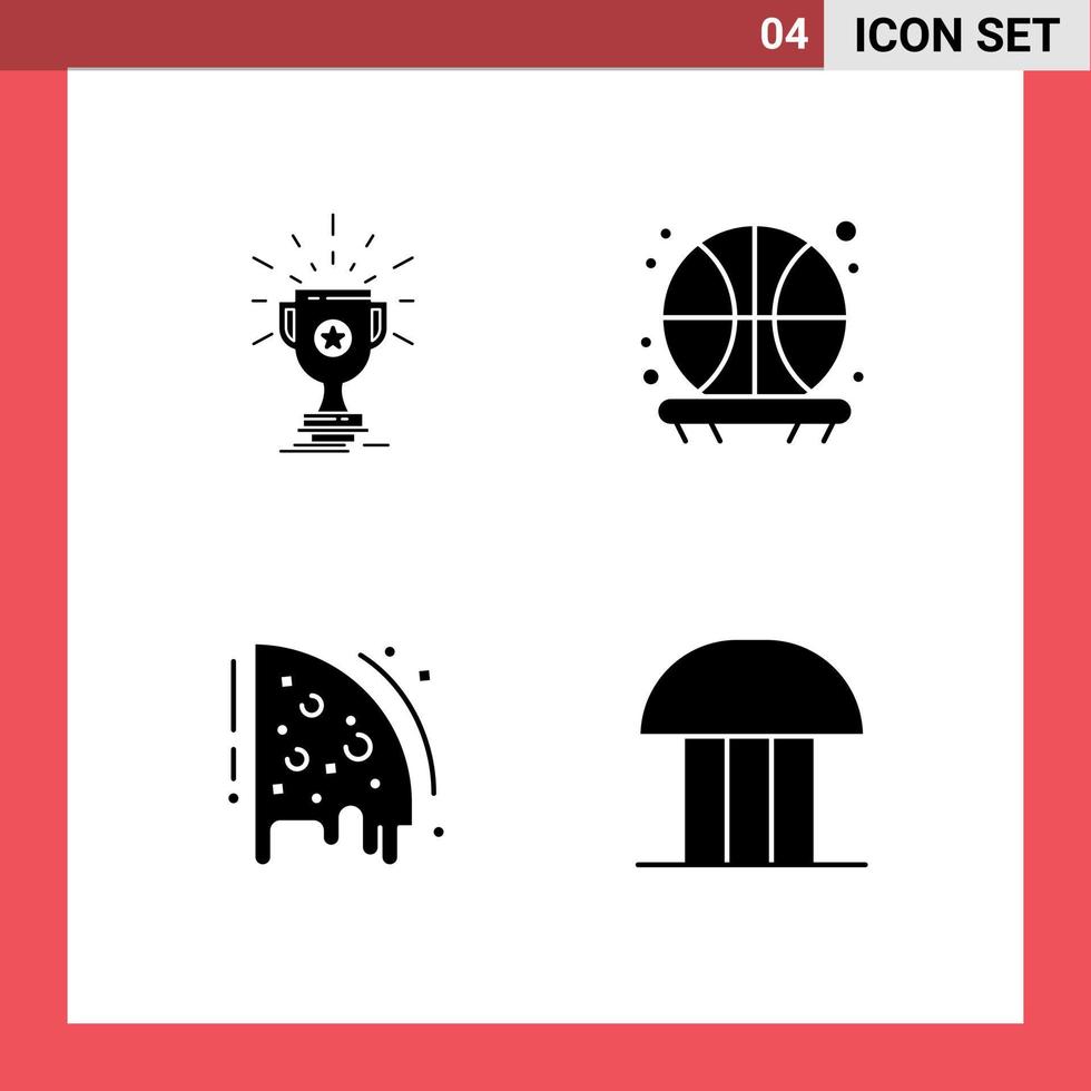 pack d'interface utilisateur de 4 glyphes solides de base de pizza de récompense gagner des éléments de conception vectoriels modifiables de partie de basket-ball vecteur