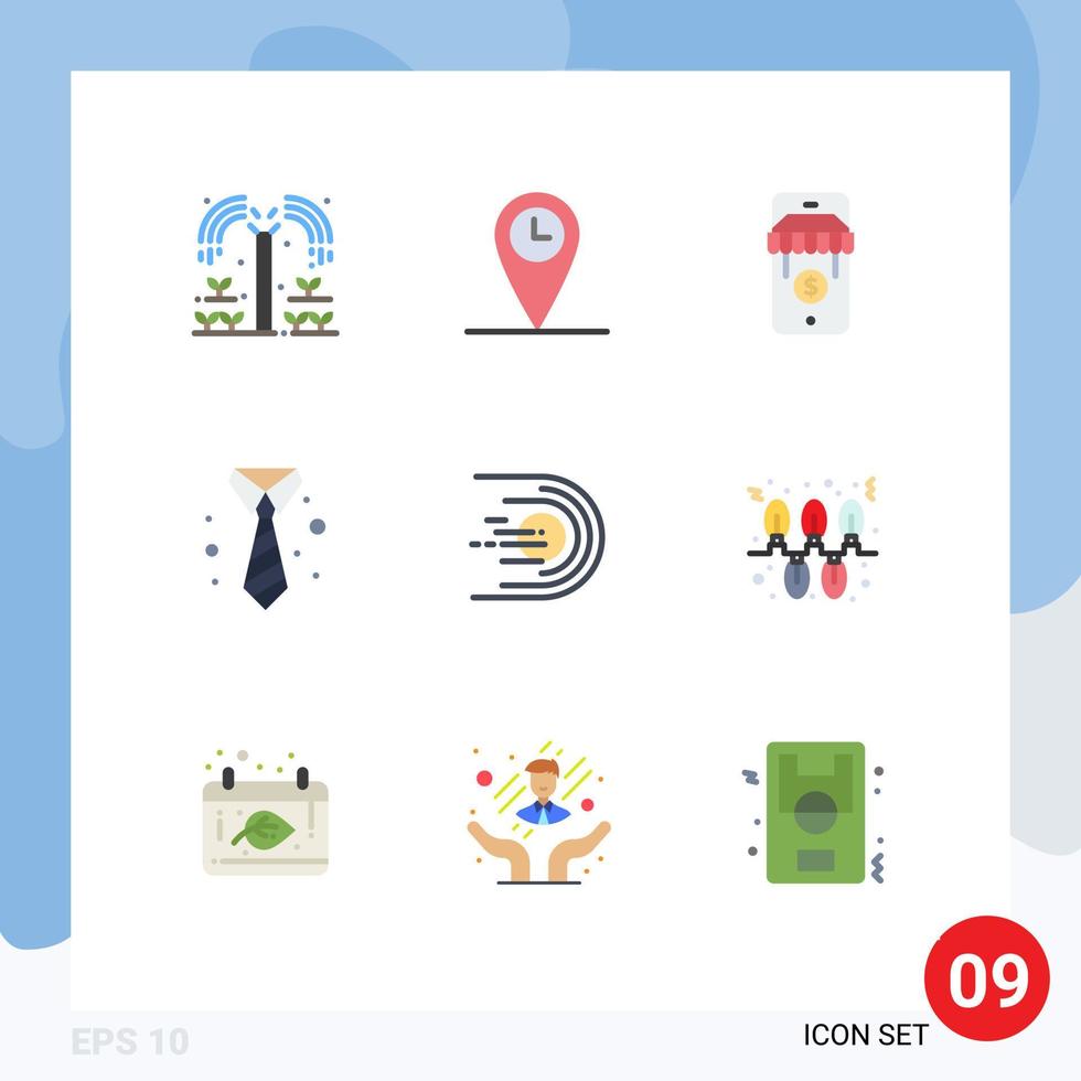 interface mobile couleur plate ensemble de 9 pictogrammes d'éléments de conception vectoriels modifiables de cravate d'astéroïde de magasin de comète légère vecteur