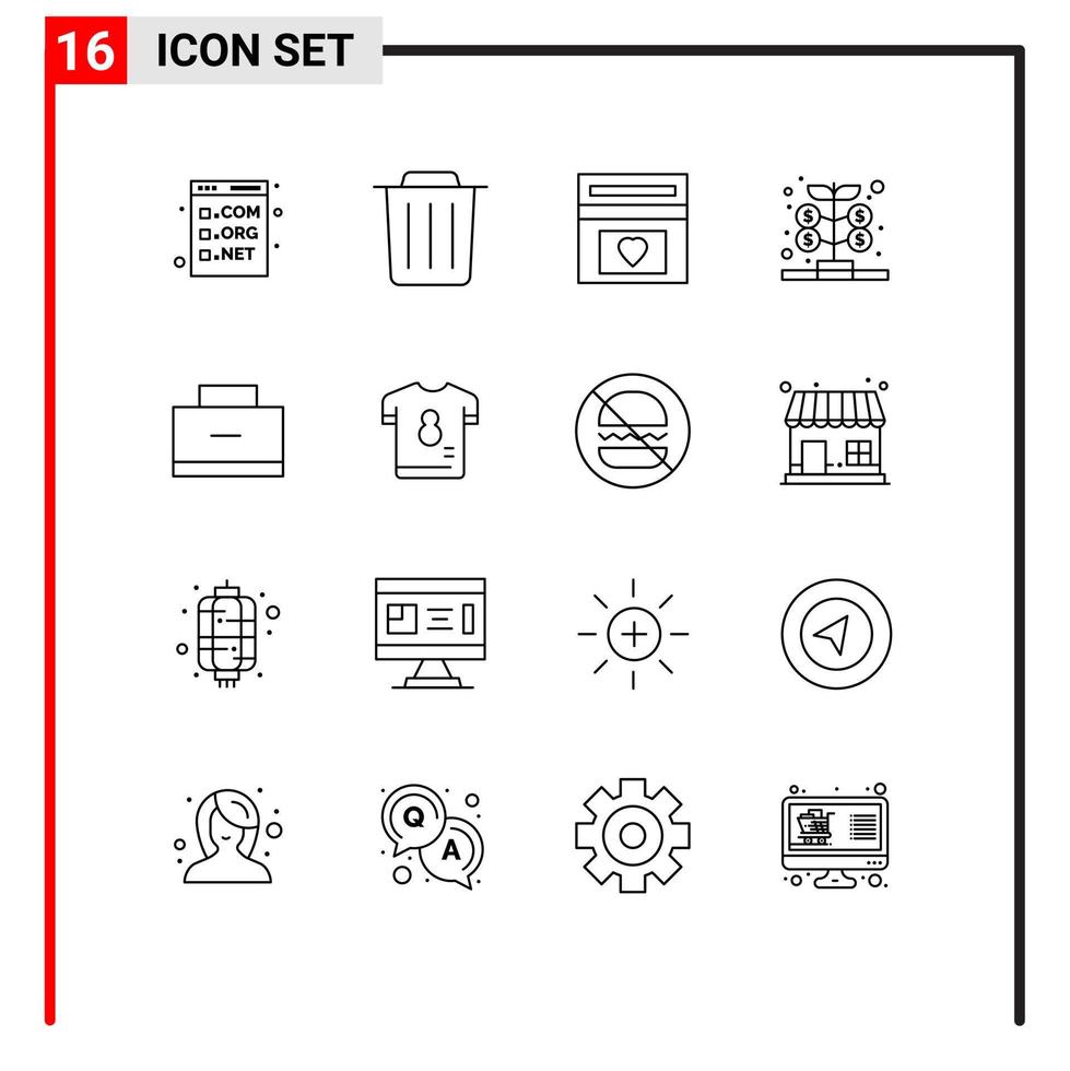16 ensemble de contours d'interface utilisateur de signes et symboles modernes de fonds d'investissement de sac fonds de mariage de croissance éléments de conception vectoriels modifiables vecteur