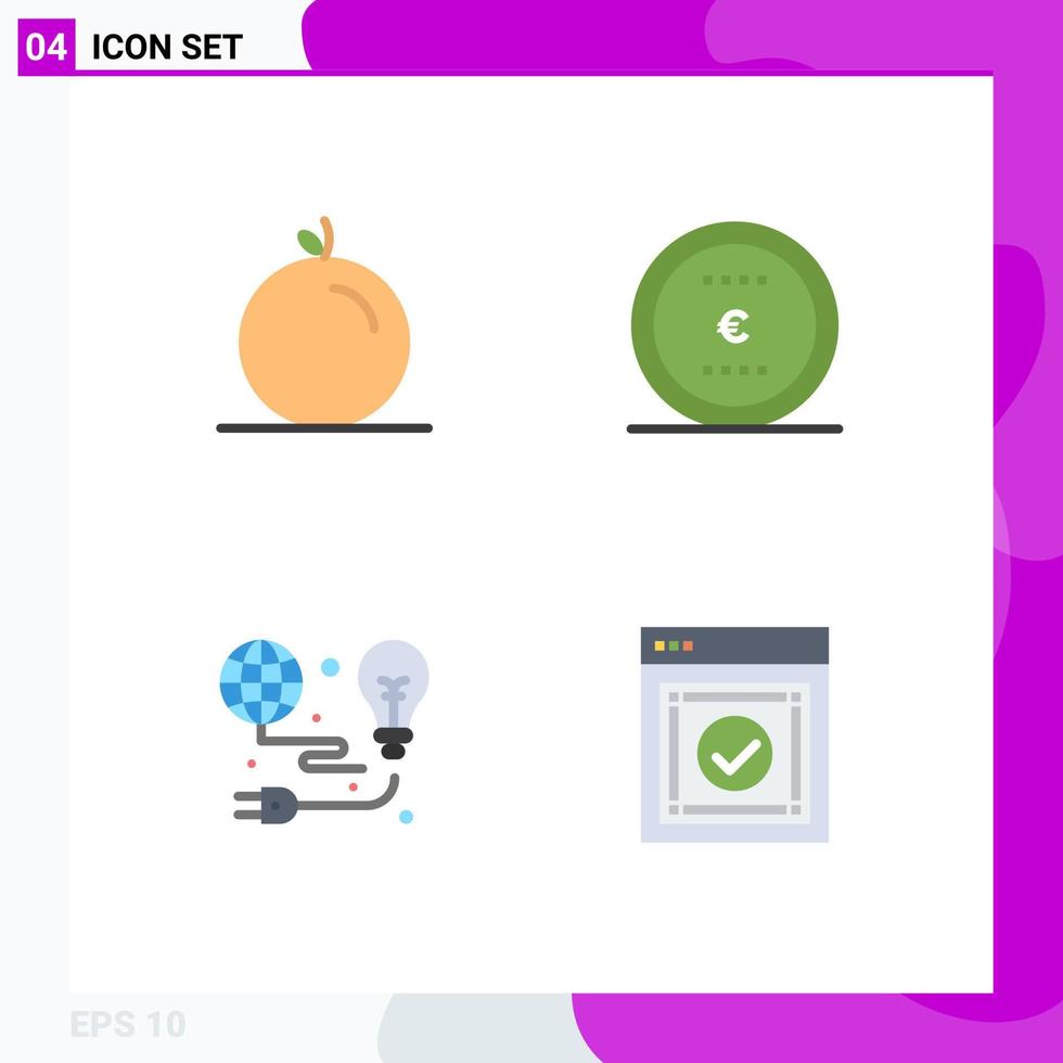 pack de 4 icônes plates créatives d'éléments de conception vectoriels modifiables d'ampoule de bureau d'affaires de lumière de fruits vecteur