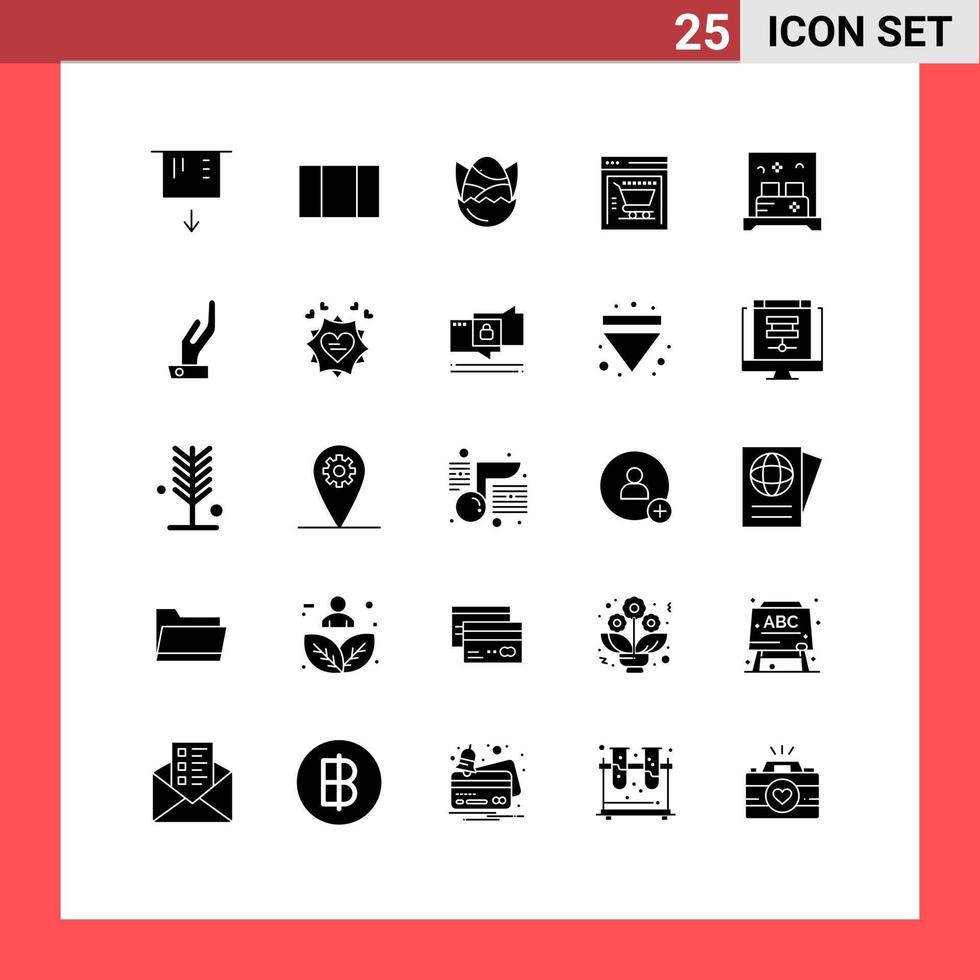 25 pack de glyphes solides de l'interface utilisateur de signes et symboles modernes de la chambre d'aumône bébé hôtel boutique en ligne éléments de conception vectoriels modifiables vecteur