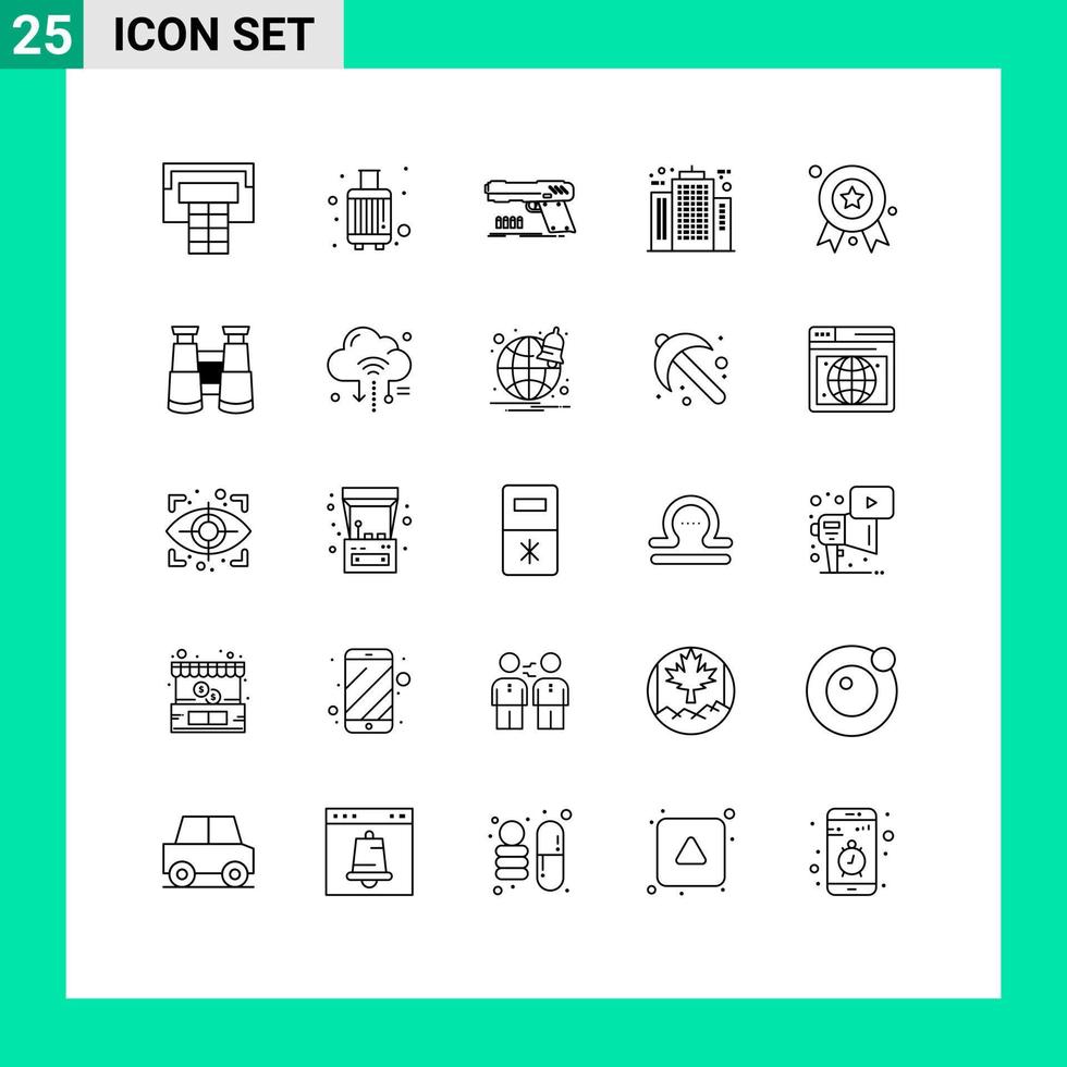 Pack de 25 lignes d'interface utilisateur de signes et symboles modernes de l'architecte de construction d'armes de poing de la société de récompense éléments de conception vectoriels modifiables vecteur