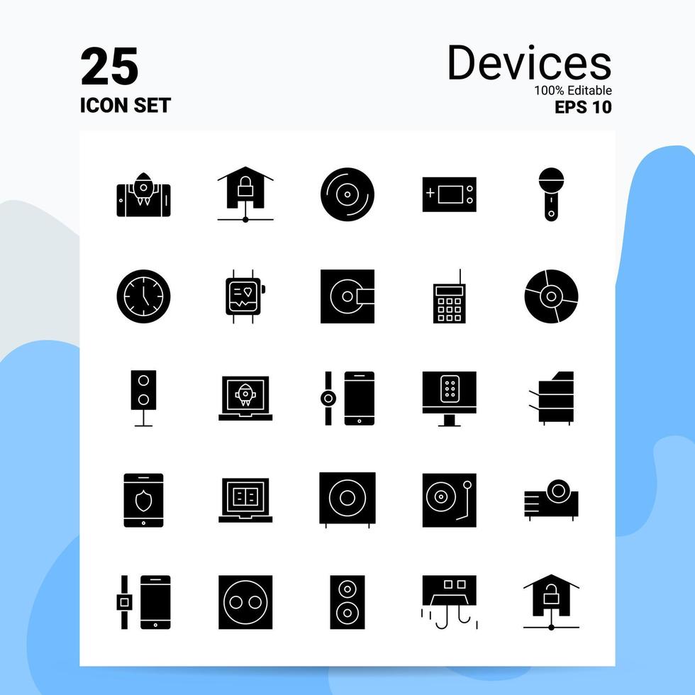25 appareils jeu d'icônes 100 eps modifiables 10 fichiers idées de concept de logo d'entreprise conception d'icône de glyphe solide vecteur