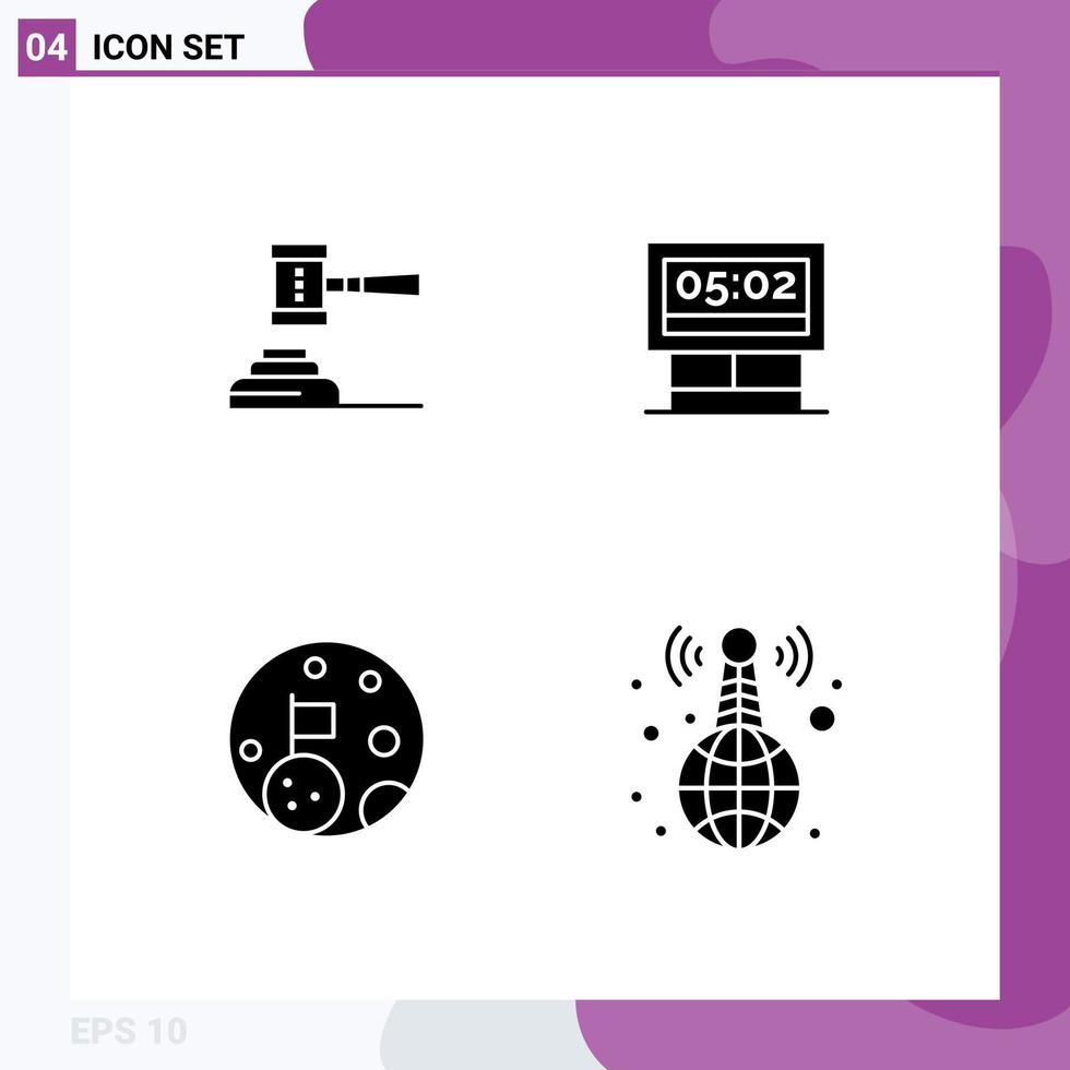 4 concept de glyphe solide pour les sites Web mobile et applications jeu de loi juge de la cour tableau de bord éléments de conception vectoriels modifiables vecteur