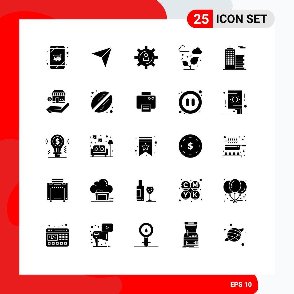 25 ensemble de glyphes solides universels pour les applications web et mobiles construction d'arbres de développement cloud éléments de conception vectoriels modifiables de productivité vecteur