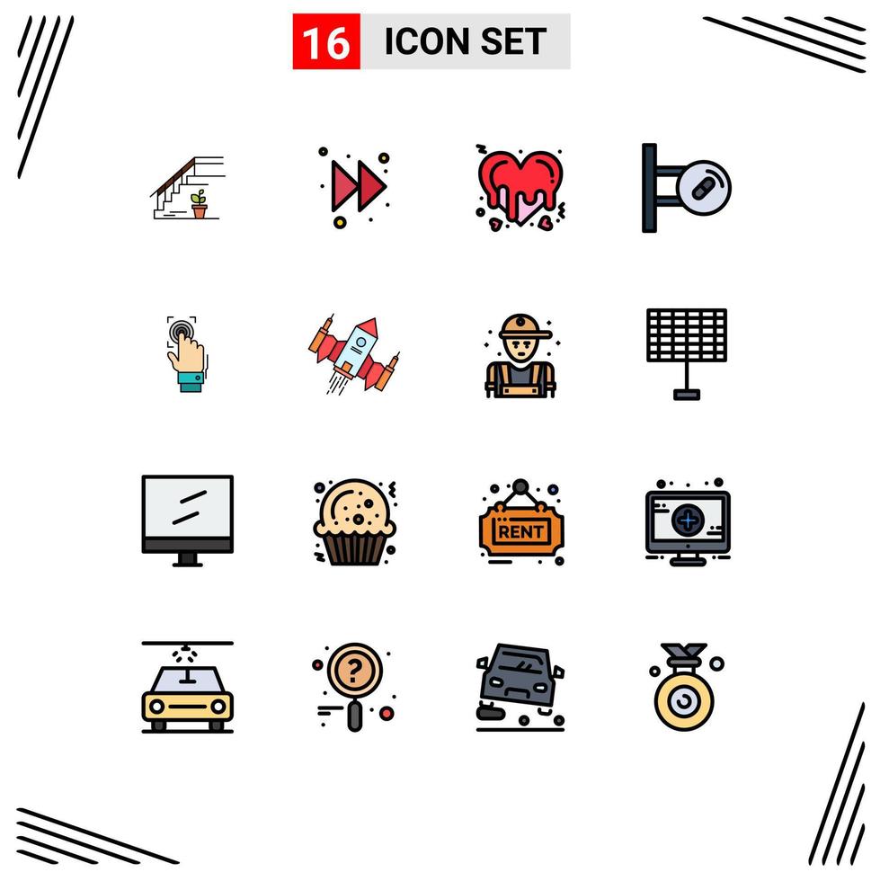 interface mobile ligne remplie de couleurs plates ensemble de 16 pictogrammes de médecine d'identité pilules hémorragiques éléments de conception vectoriels créatifs modifiables médicaux vecteur