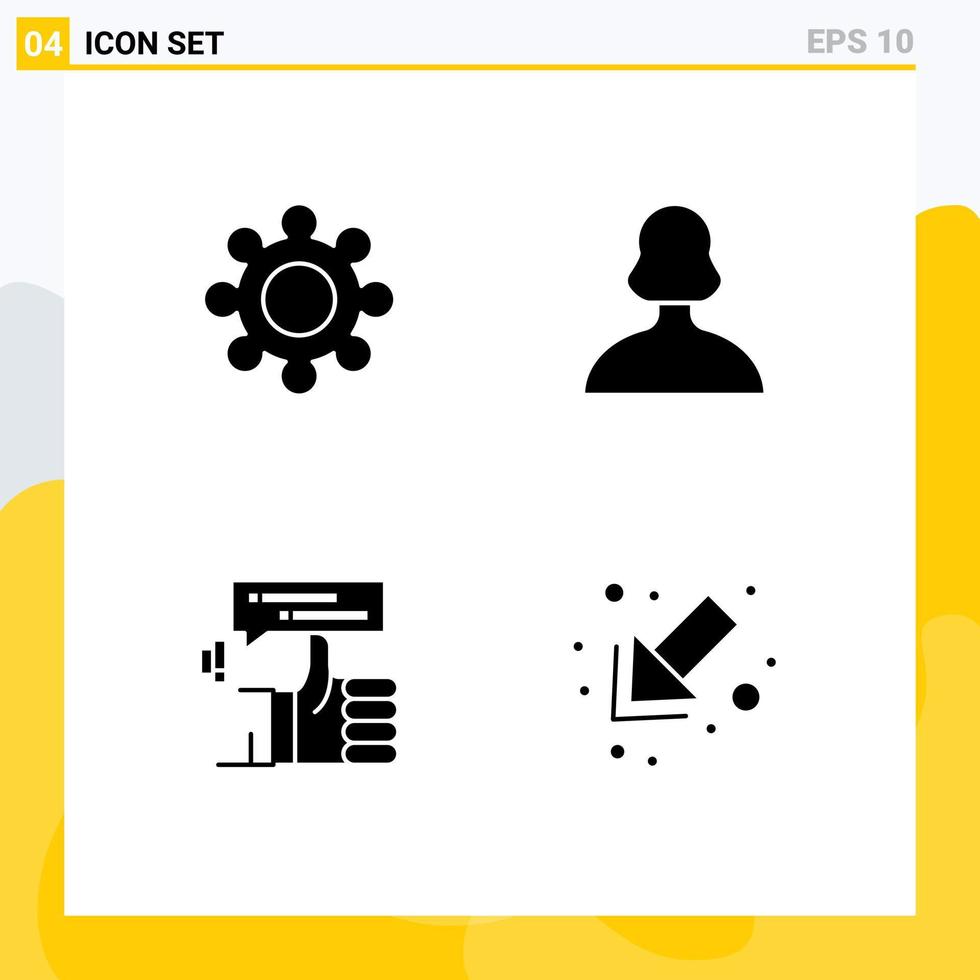 ensemble moderne de 4 pictogrammes de glyphes solides d'engrenages comme des éléments de conception vectoriels modifiables par le pouce de l'utilisateur avatar vecteur