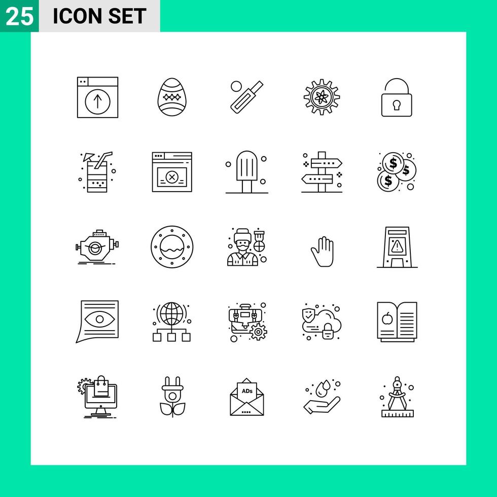 ensemble de 25 symboles d'icônes d'interface utilisateur modernes signes pour les éléments de conception vectoriels modifiables de cricket d'expérience d'oeufs de laboratoire vecteur