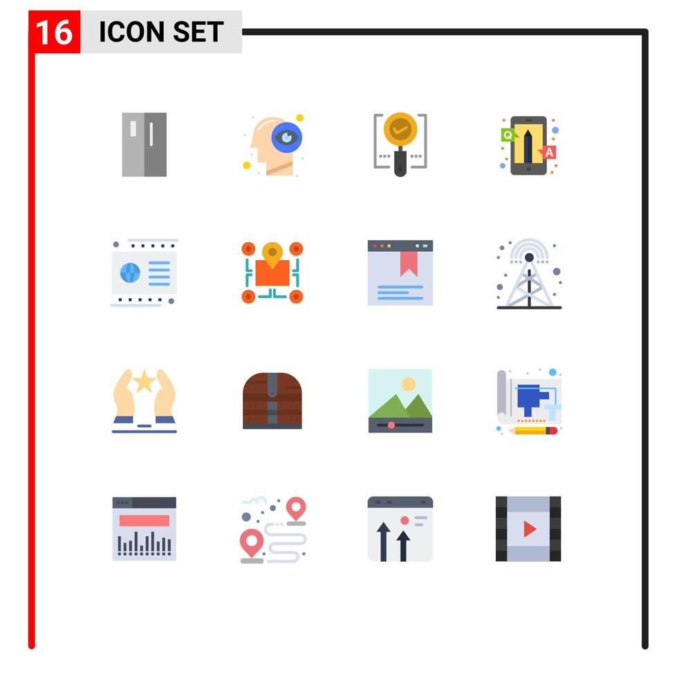 groupe de 16 signes et symboles de couleurs plates pour l'éducation qa vue d'oeil réponses ok pack modifiable d'éléments de conception de vecteur créatif