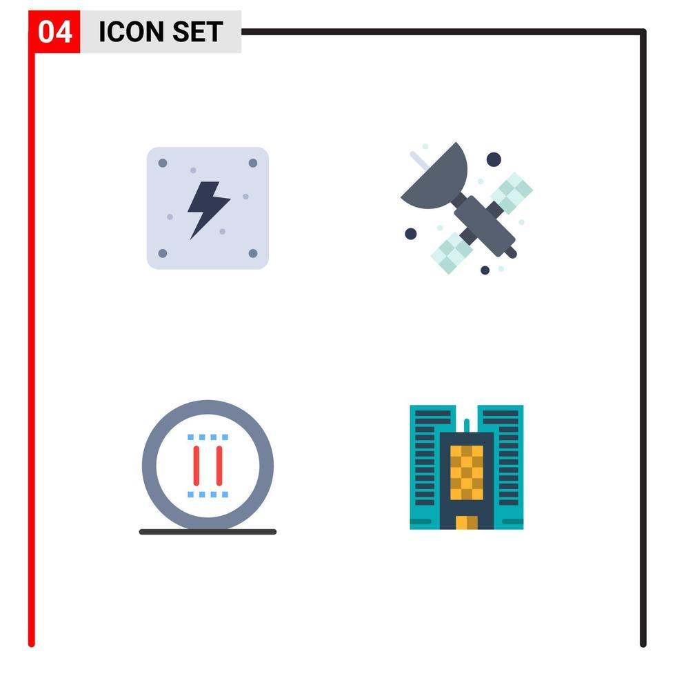 pack d'icônes plates de 4 symboles universels d'électricité en ligne espace science bâtiment éléments de conception vectoriels modifiables vecteur