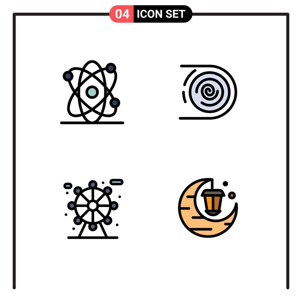ensemble moderne de 4 pictogrammes de couleurs plates remplies de la vie de l'atome abstrait perturbateur célébrer les éléments de conception vectoriels modifiables vecteur