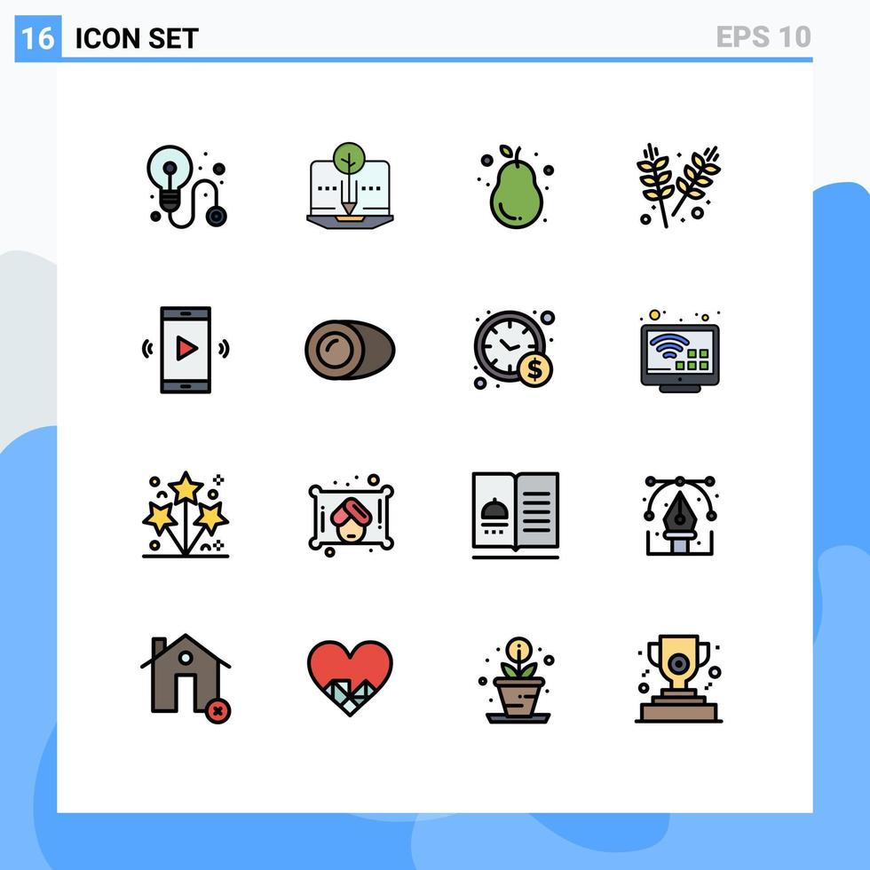 16 concept de ligne remplie de couleurs plates pour les sites Web mobiles et applications haut-parleur grains fruits jardin agriculture éléments de conception vectoriels créatifs modifiables vecteur