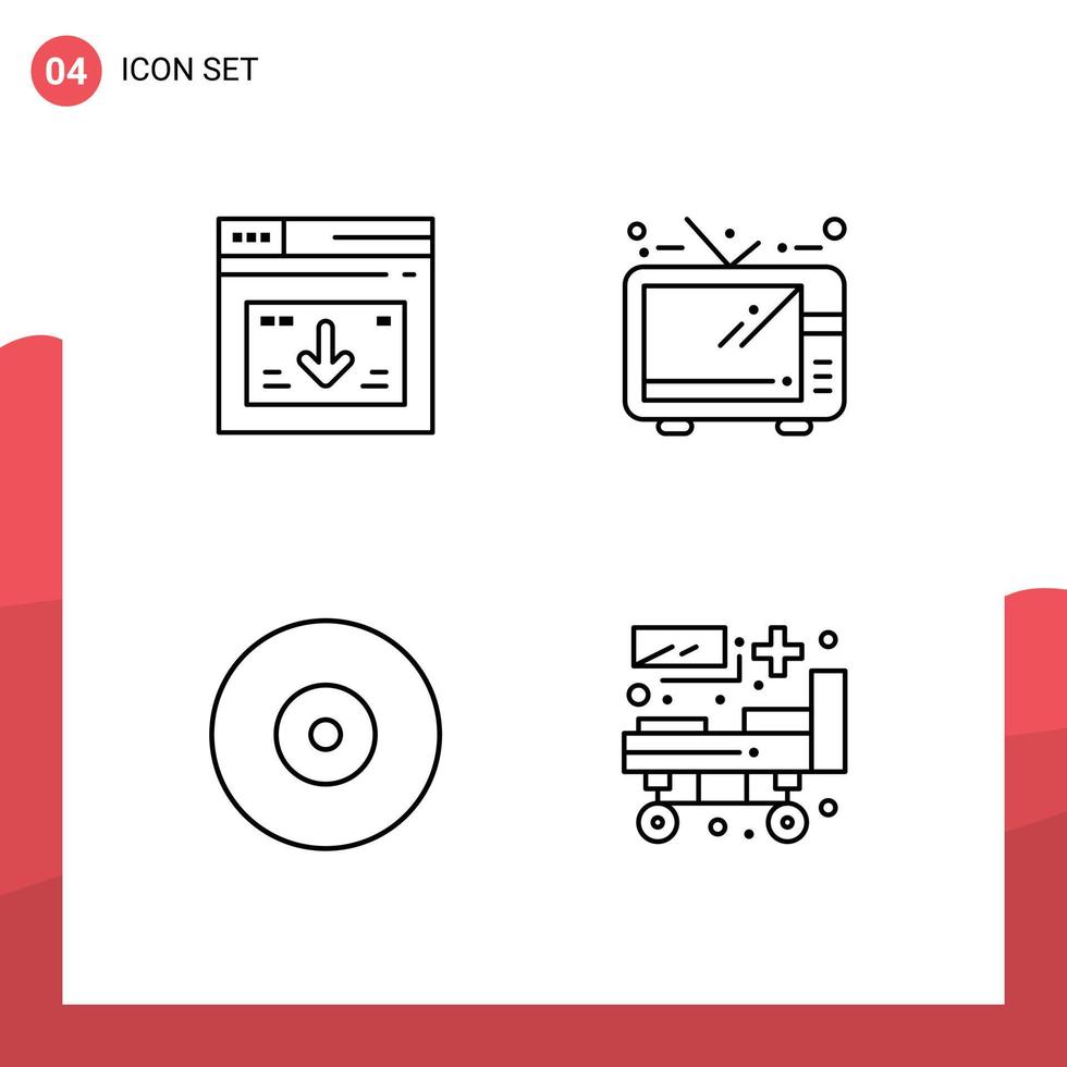 pack d'icônes vectorielles stock de 4 signes et symboles de ligne pour les éléments de conception vectoriels modifiables de dvd de télévision de site Web de rayon internet vecteur