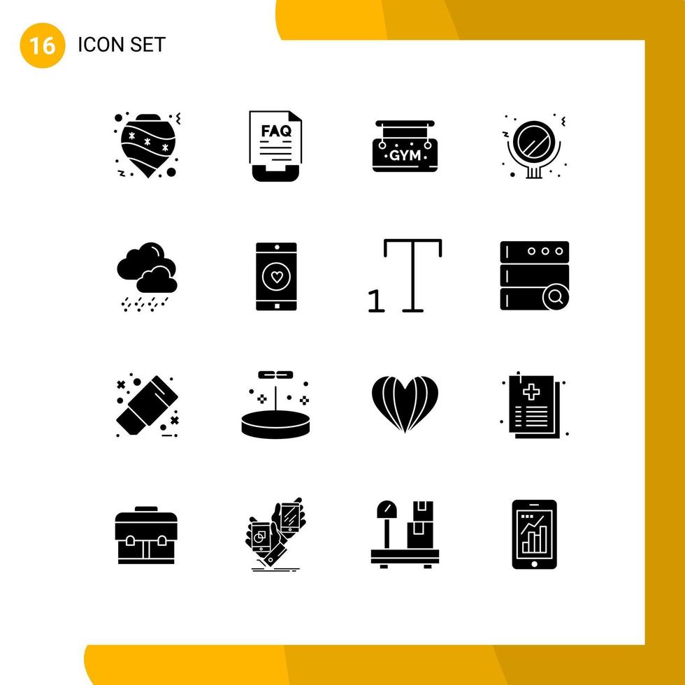 interface utilisateur pack de 16 glyphes solides de base de miroir météo aide maquillage signe éléments de conception vectoriels modifiables vecteur