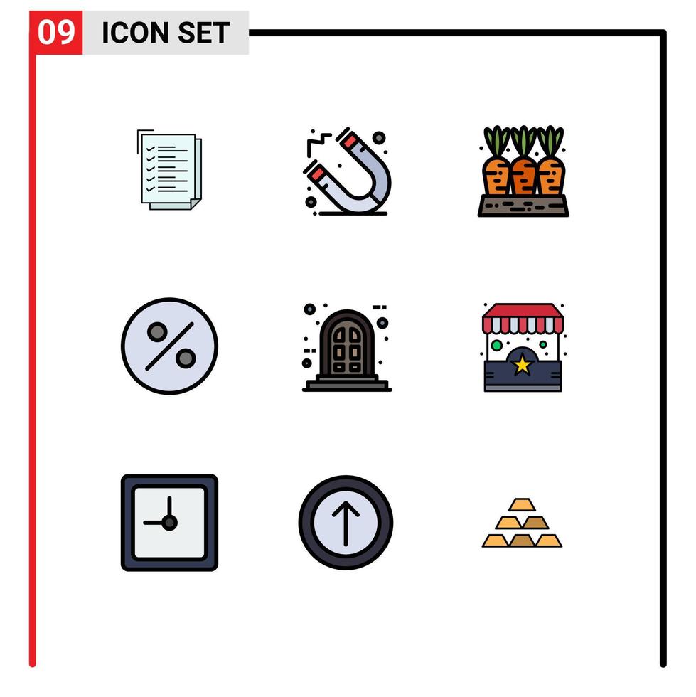 interface mobile filledline couleur plate ensemble de 9 pictogrammes de panneau de commerce électronique cadre de carotte finances éléments de conception vectoriels modifiables vecteur