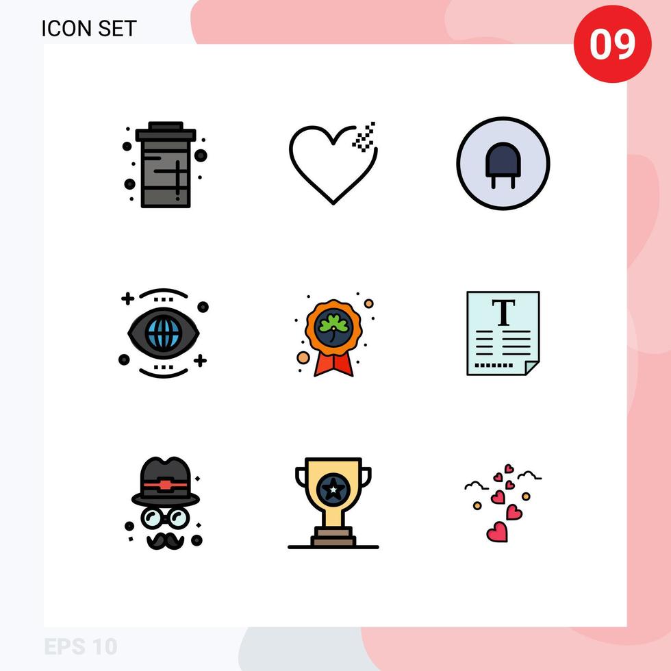 interface mobile filledline couleur plate ensemble de 9 pictogrammes d'éléments de conception vectoriels modifiables globaux de vue de la vision de la feuille vecteur