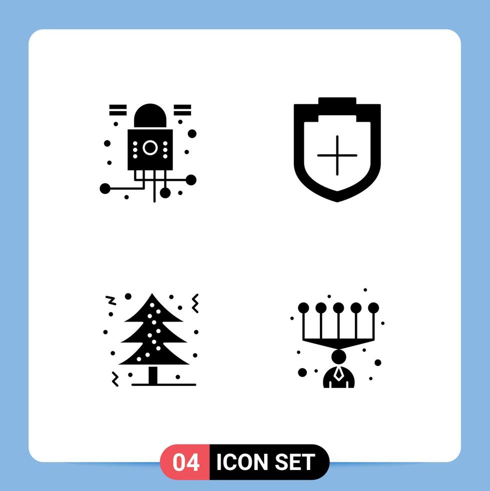 4 interface utilisateur pack de glyphes solides de signes et symboles modernes de cyber arbre de noël sécurité arbre de sécurité éléments de conception vectoriels modifiables vecteur