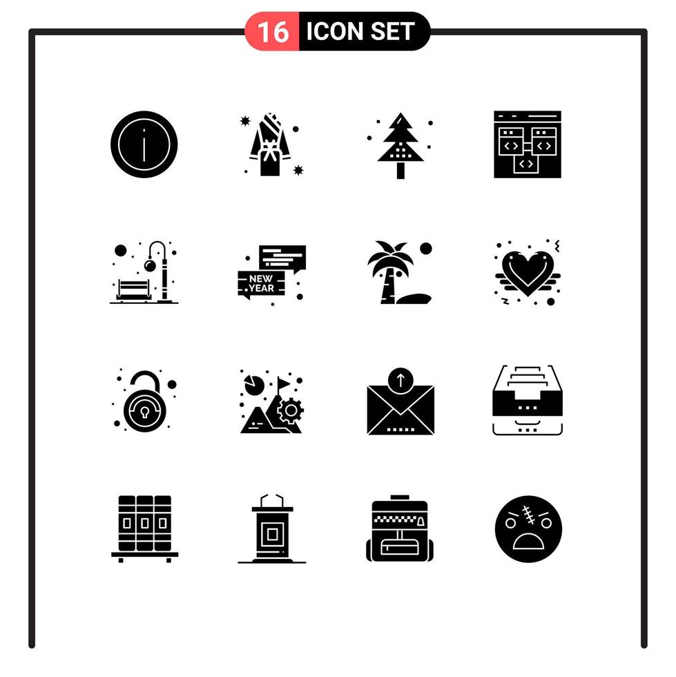 16 glyphes solides vectoriels thématiques et symboles modifiables d'éléments de conception vectoriels modifiables d'événement d'arbre de douche d'application de codage vecteur