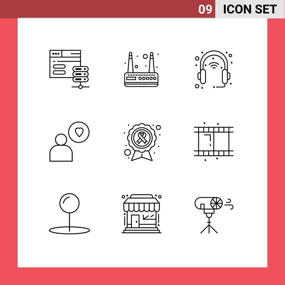 groupe de 9 contours signes et symboles pour la sensibilisation au ruban ruban gadget coeur homme éléments de conception vectoriels modifiables vecteur