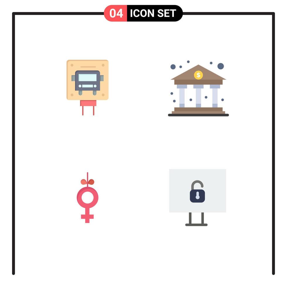 pack de lignes vectorielles modifiables de 4 icônes plates simples du symbole de bus économie publique éléments de conception vectoriels modifiables par ordinateur vecteur
