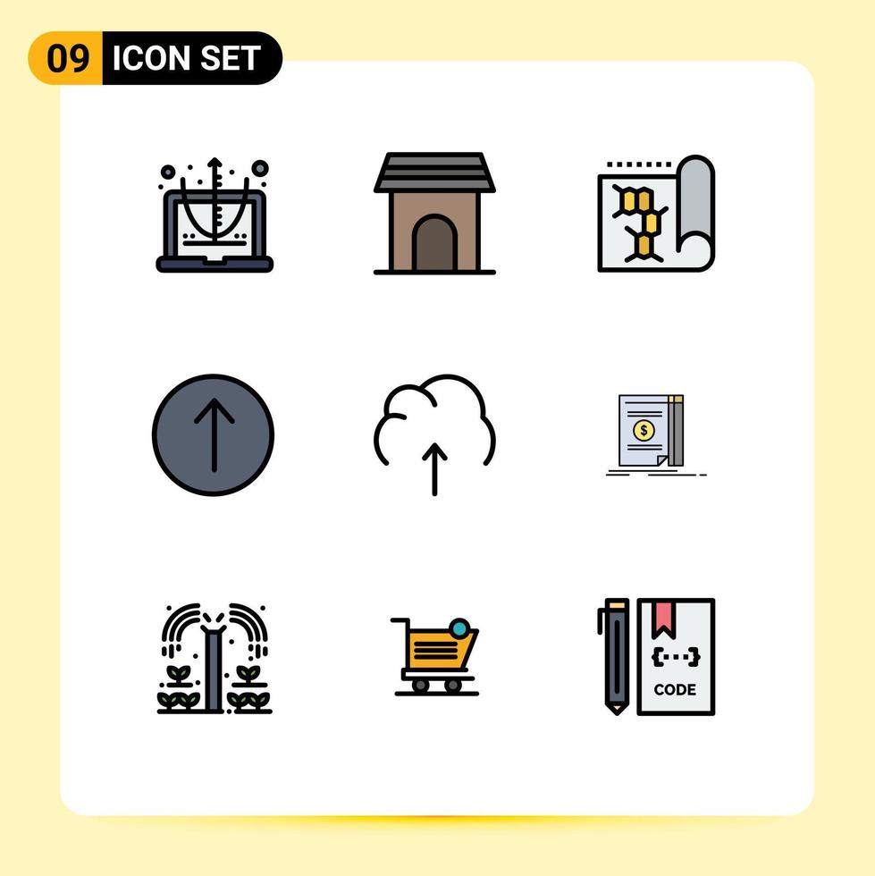 interface mobile fillline plat couleur ensemble de 9 pictogrammes de données jusqu'à symboles ménagers science éléments de conception vectoriels modifiables vecteur