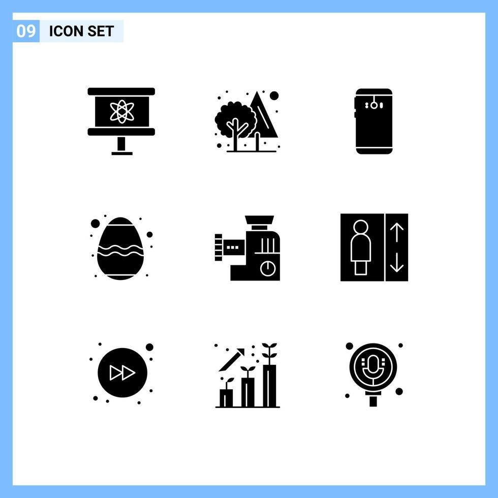 groupe de 9 glyphes solides modernes définis pour les éléments de conception vectoriels modifiables de dos d'oeuf de téléphone de mélangeur vecteur