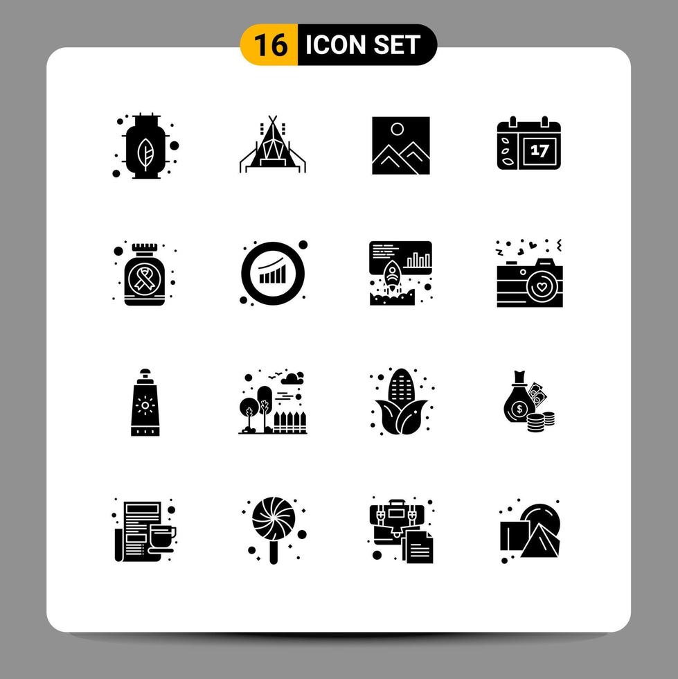 16 concept de glyphe solide pour sites Web mobiles et applications cancer signe médecine image bouteille date éléments de conception vectoriels modifiables vecteur
