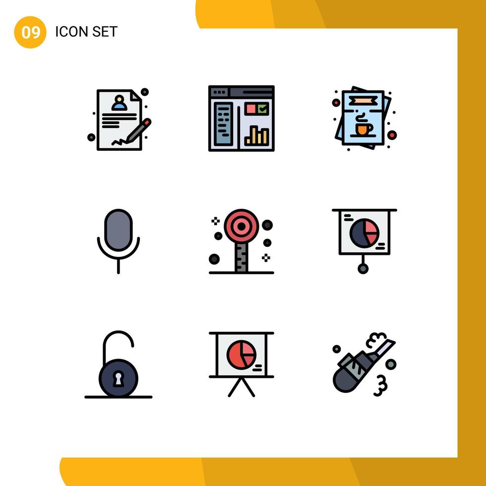 9 concept de couleur plate fillline pour les sites Web mobiles et les applications lollipop ui coffee basic mic éléments de conception vectoriels modifiables vecteur