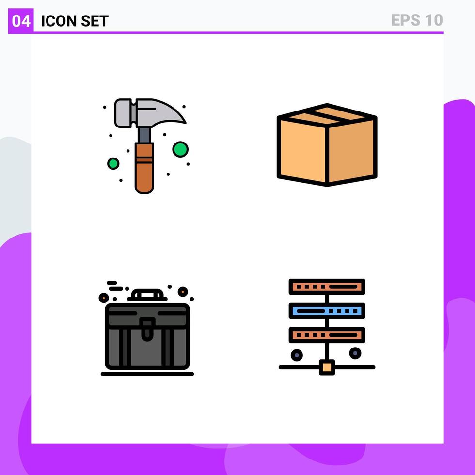symboles d'icônes universelles groupe de 4 couleurs plates de lignes de remplissage modernes de boîte de cas de marteau à griffes entreprise d'hébergement d'éléments de conception vectoriels modifiables vecteur