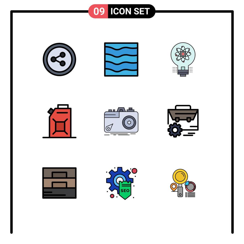 ensemble de 9 symboles d'icônes d'interface utilisateur modernes signes pour la capture caméra innovation moteur à huile éléments de conception vectoriels modifiables vecteur