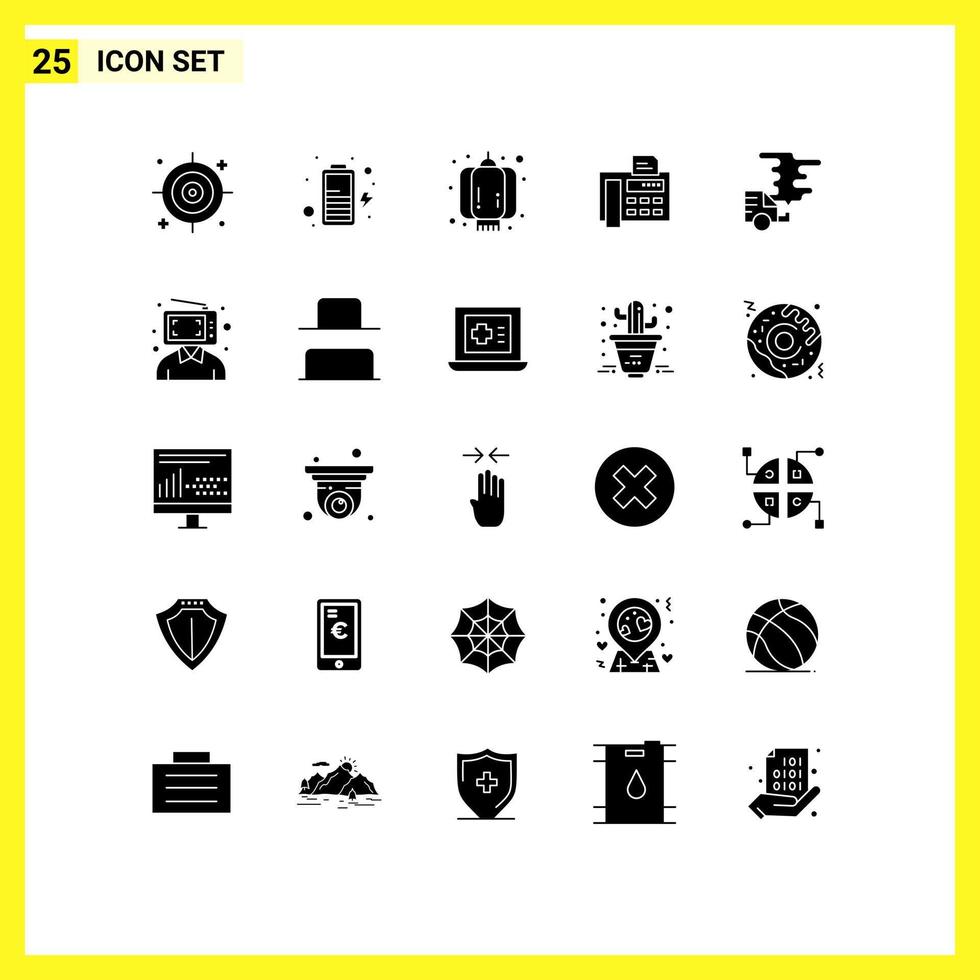 pack de glyphes solides de 25 symboles universels de décoration de voiture à essence éléments de conception vectorielle modifiables de machine à écrire automobile vecteur