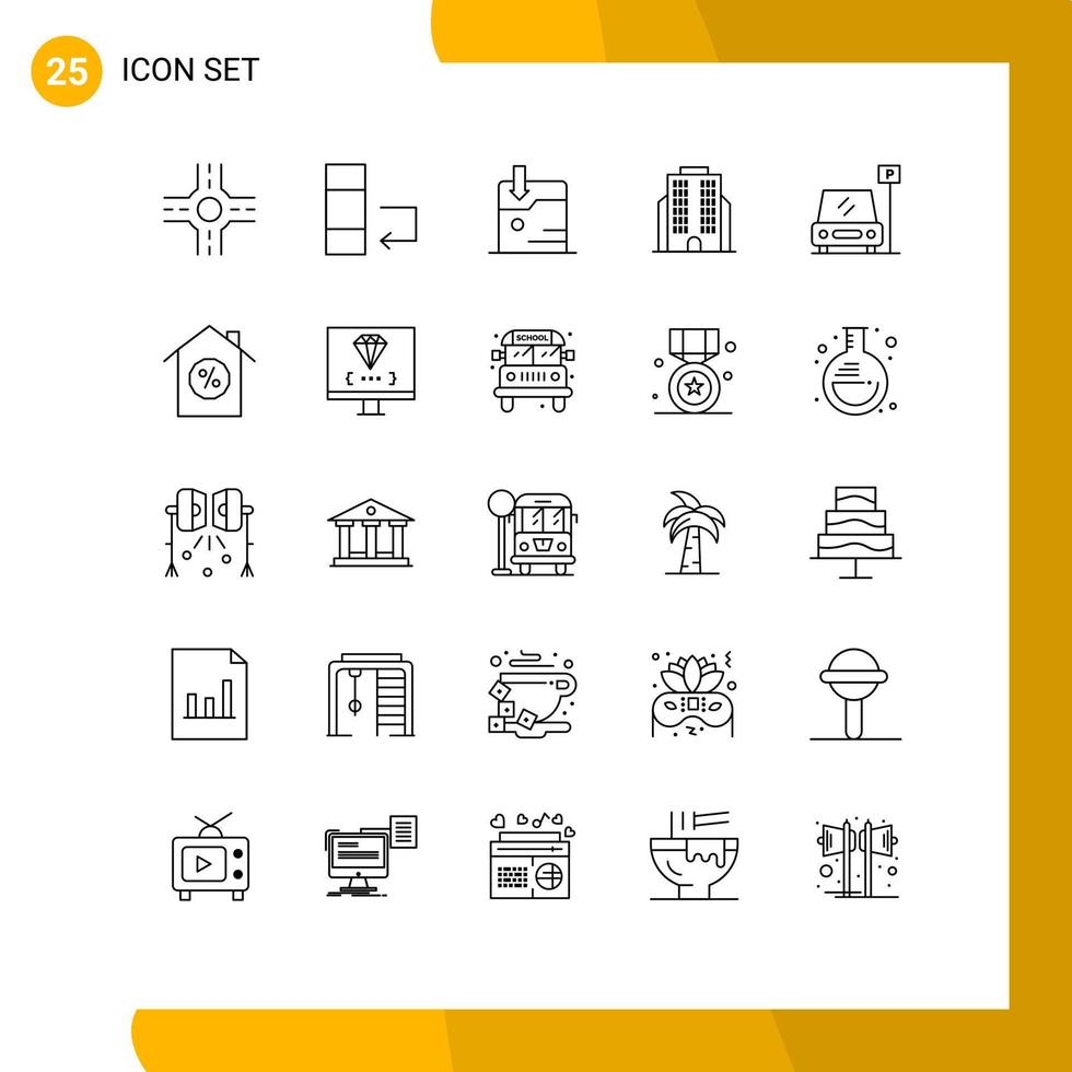symboles d'icônes universels groupe de 25 lignes modernes de codage signe de maison d'affaires hypothécaire éléments de conception vectoriels modifiables vecteur