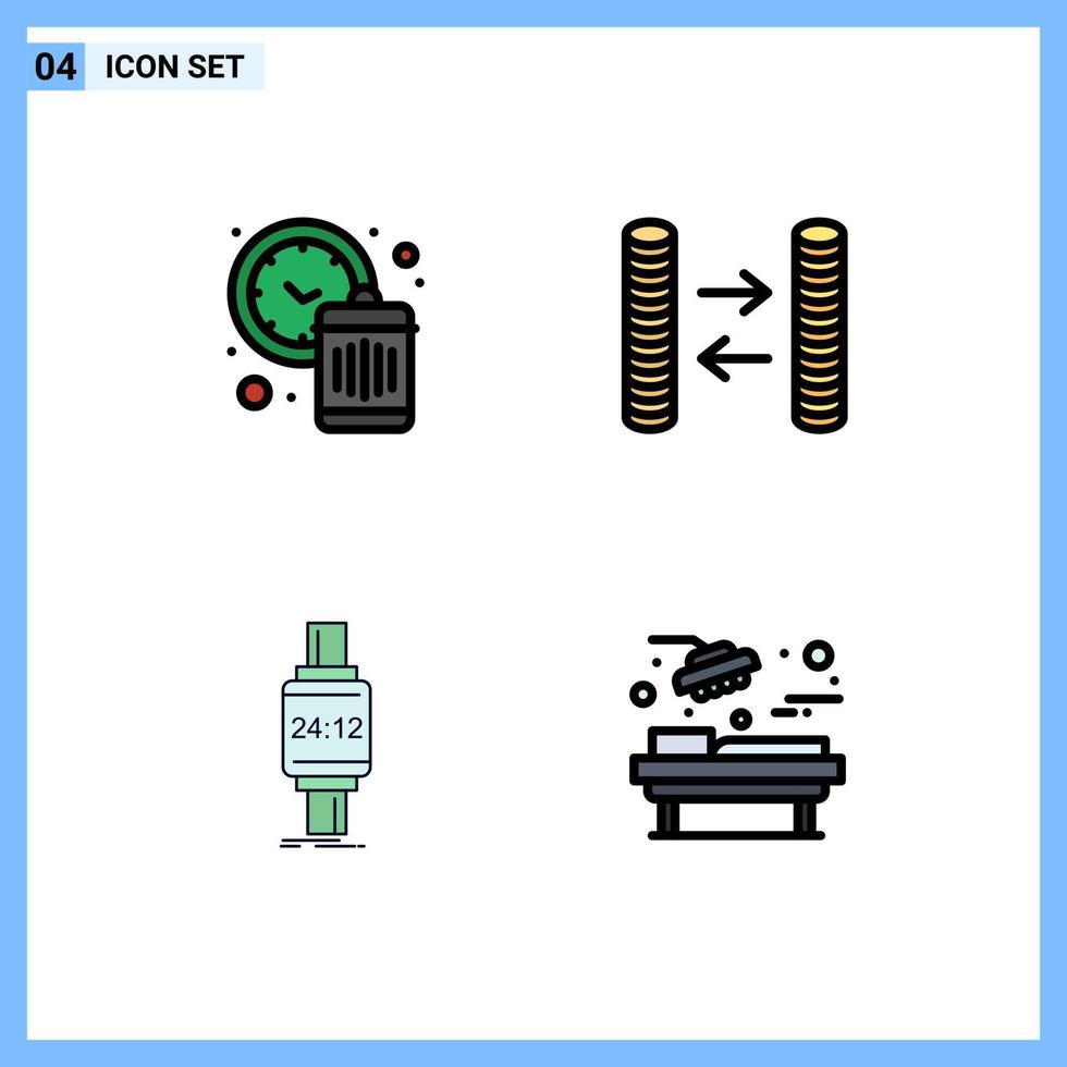 ensemble de 4 symboles d'icônes d'interface utilisateur modernes signes pour horloge montre gaspiller de l'argent éléments de conception vectoriels modifiables android vecteur