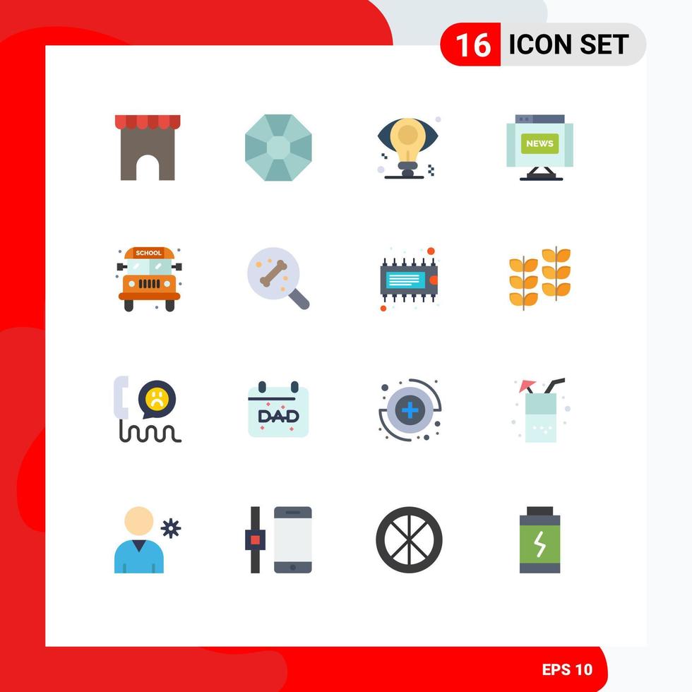 16 icônes créatives signes et symboles modernes de transport bus eye news interface pack modifiable d'éléments de conception de vecteur créatif