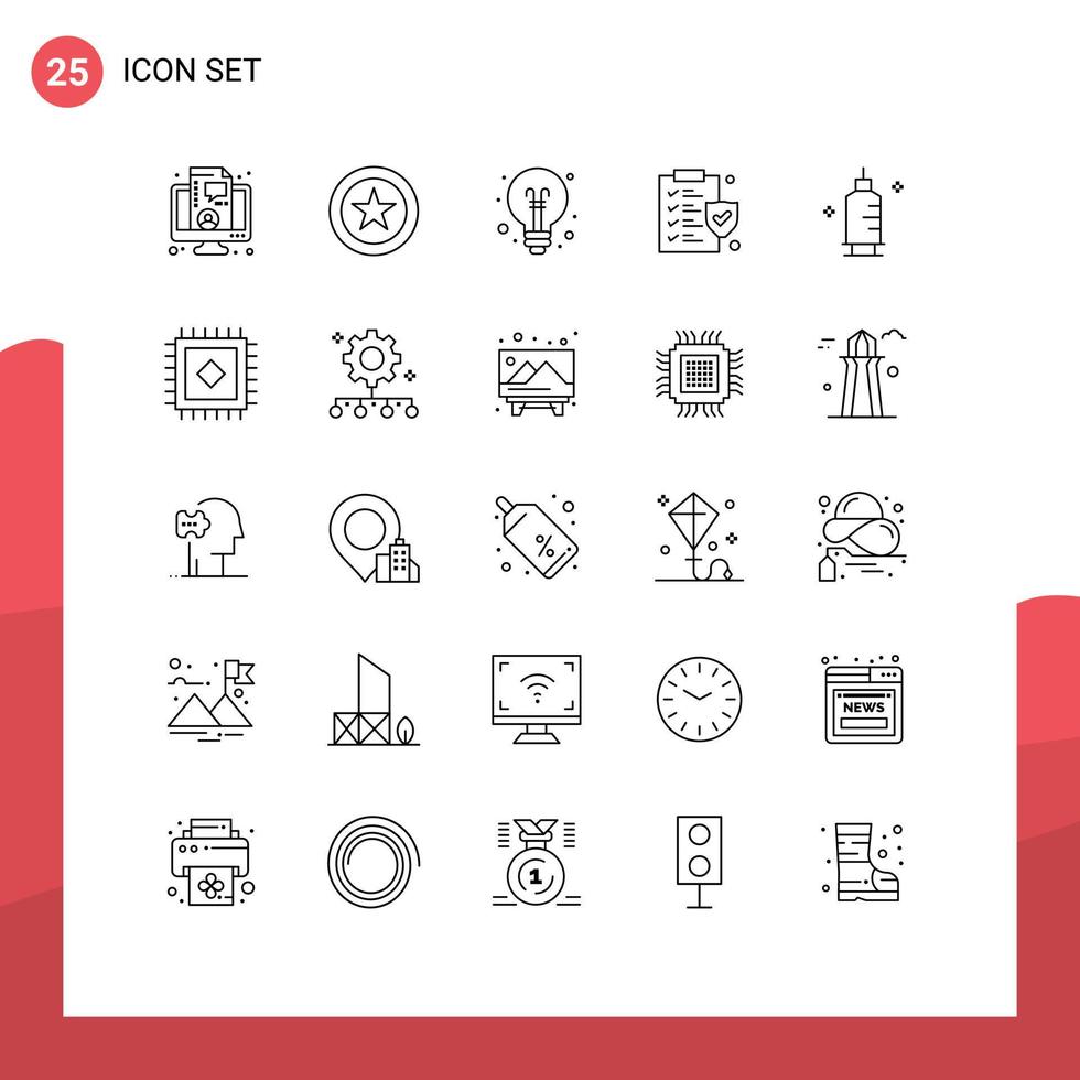 ensemble de 25 symboles d'icônes d'interface utilisateur modernes signes pour seringue médecine idée chimie assurance éléments de conception vectoriels modifiables vecteur
