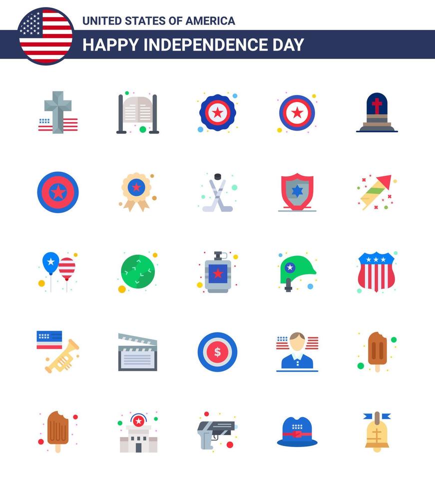 joyeux jour de l'indépendance 25 appartements pack d'icônes pour le web et l'impression rip grave police étoile de la mort modifiable usa day vector design elements